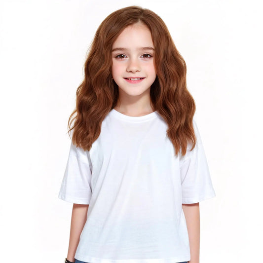MEDO Auburn Wig for Kids Short Wavy Synthetic Fiber Wig Dark orange Wig for Girls Side Part Wig Cosplay Party Costume Child Wig (Dark orange)