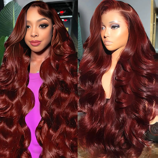 QYNQYN 30 Inch Reddish Brown Lace Front Wigs Human Hair 180 Density 13x6 HD Body Wave Lace Front Wigs Human Hair Pre Plucked Colored Frontal Wigs Human Hair Glueless Wig Human Hair Wigs for Women