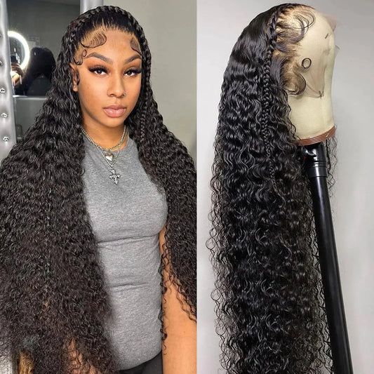 13x6 Water Wave Lace Front Wigs Human Hair Wigs 10A 250 Density HD Transparent Wet and Wavy Lace Front Wigs Human Hair Glueless Deep Curly Lace Frontal Wigs Human Hair Pre Plucked for Women (34 Inch)